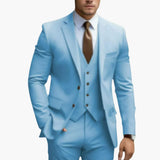 Three-Piece Men's Suit with Notched Lapels and Slim Fit Pants