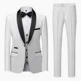 Men's Three-Piece Suit with Red Accents and Shawl Collar