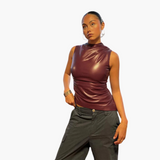 Faux Leather Top for Women – Sleeveless, Elegant Design
