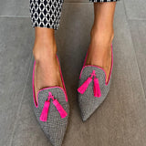 Pointed loafer with fluo fringes