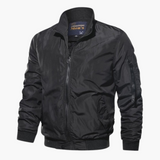 Men's Bomber Jacket with Stand-Up Collar and Front Zipper