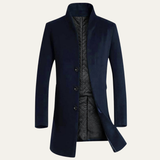 The Porta Venezia Men's Casual Winter Wool Blend Trench Jacket with Stand Collar