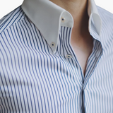 Striped Men's Shirt with Contrast Collar and Buttoned Cuffs