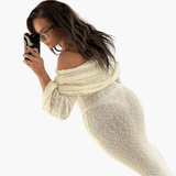 Women's Off-Shoulder - Knit Maxi Dress for Elegant Occasions