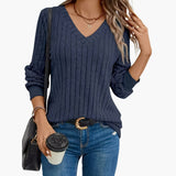 Women's Pullover with V-Neck and Long Sleeves