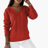 Women's Pullover with V-Neck and Cable Knit Surface