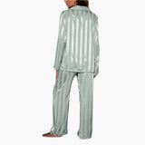 Women's Satin Pajama Set with Button Top and Stripe Design