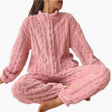 Women's Fleece Pajama Set with Zipper Top and Long Pants