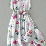 Lyric - Trendy Lace-Up Waist Floral Print Dress