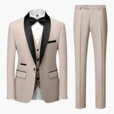 Men's Three-Piece Suit with Red Accents and Shawl Collar