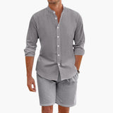 Men's Summer Two-Piece Linen Blend with Shirt and Shorts