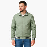 Men's Bomber Jacket with Zipper and Striped Hem