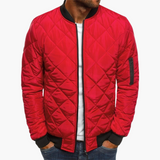 Men's Quilted Bomber Jacket with Zipper and Arm Pocket