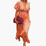 Floral Wrap Maxi Dress - for Women with V-Neck