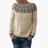 Women's sweater with round neckline and geometric pattern