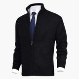 Men's Zip Cardigans with Stand-Up Collar and Ribbed Cuffs