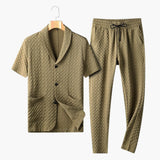 Men's Summer Loungewear Set with Button Placket and Jogging Pants