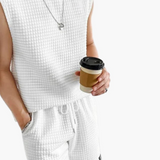 Men's Lounge Set with Sleeveless Top and Waffle Texture