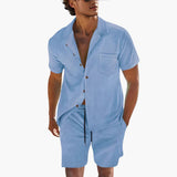 Men's Summer Set with Short Sleeve Shirt and Drawstring Shorts