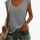 Women's V-Neck Top with Cap Sleeves and Stretch Material