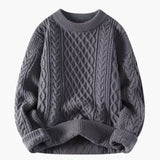 Women's Sweater with Round Neck and Cable Knit Surface