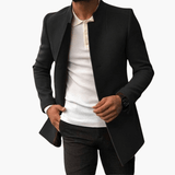 Men's Coat with Stand-Up Collar and Front Pockets