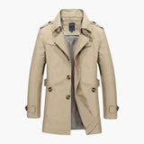 Men's Trench Coat with Notched Collar and Button Closure