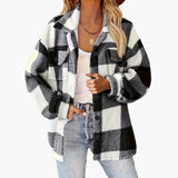 Women's Jacket with Check Pattern and Button Closure