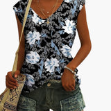 Women's V-Neck Shirt with Cap Sleeves for Summer