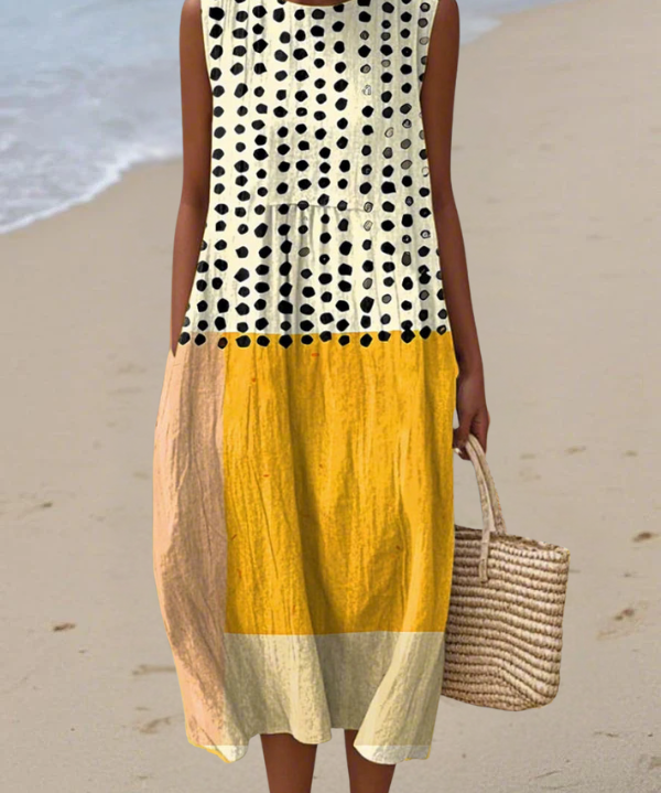 Leah Polka Colorblock Midi Dress