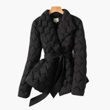 Women's Red Down Coat with Belt and Long Sleeves