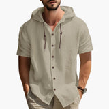 Men's Hooded Summer Shirt with Short Sleeves and Button Placket