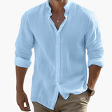 Men's Summer Casual Shirt with Long Sleeves and Stand-Up Collar