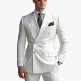Men's Two-Piece Suit with Double-Breasted Jacket and Slim Fit Pants