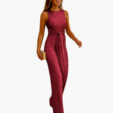 Sleeveless Full-Length Women's Jumpsuit with Waist Belt