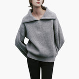 Women's Sweater with Zip Neck and Ribbed Surface
