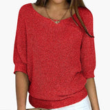 Women’s Pullover Sweater with Wide Neckline and Half Sleeves
