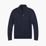 Men's Sweater with Zip Neck and Cable Knit Surface