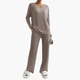 Women's Lounge Set with V-Neck and Ribbed Surface