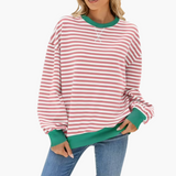 Women's Striped Oversized Sweatshirt – Casual Long Sleeve Pullover