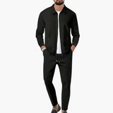 Men's Two-Piece Set with Zip-Up Shirt and Straight-Cut Pants