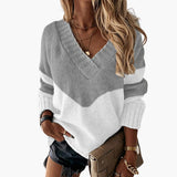 Women's V-Neck Sweater with Animal Print Pattern