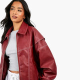 Women's Oversized Jacket with Long Sleeves and Contrast Stitching