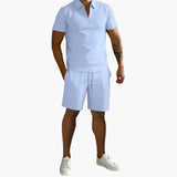 Men's Summer Two-Piece with Half-Zip Shirt and Shorts