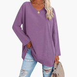 Women's Oversized V-Neck Long Sleeve Shirt – Comfortable & Casual