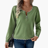 Women's Sweater with Decorative Zipper and Ruffle Details