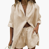 Two-Piece Set for Women - with Button Placket and Shorts