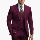 Three-Piece Men's Suit with Notched Lapels and Slim Fit Pants