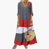 Long Knit Dress for Women - V-Neck, Side Straps