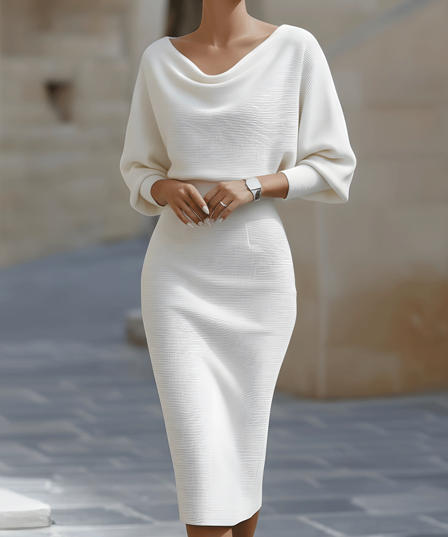 Olivia Batwing Midi Dress White